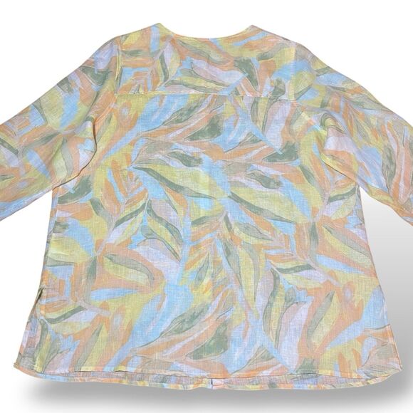 Rachel Zoe Linen Button Down Tunic Shirt Blouse Plus Size 2X Roll Tab Sleeves - Picture 3 of 7